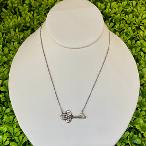 Vintage Sterling Silver Antiqued Key Necklace
