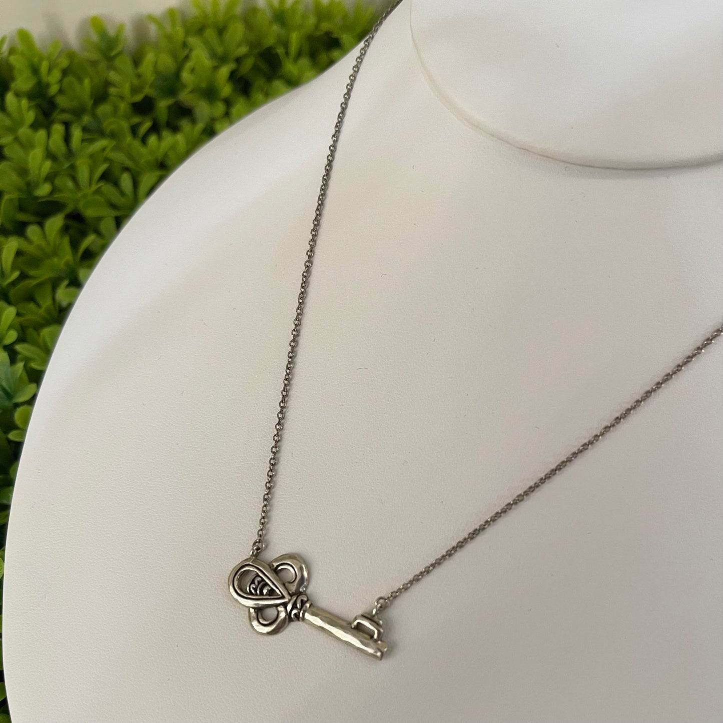Vintage Sterling Silver Antiqued Key Necklace
