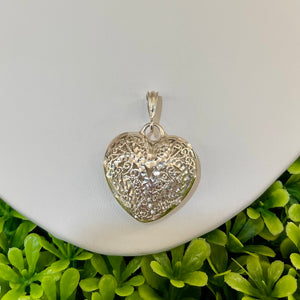 Vintage Sterling Silver Filigree Puff Heart Pendant
