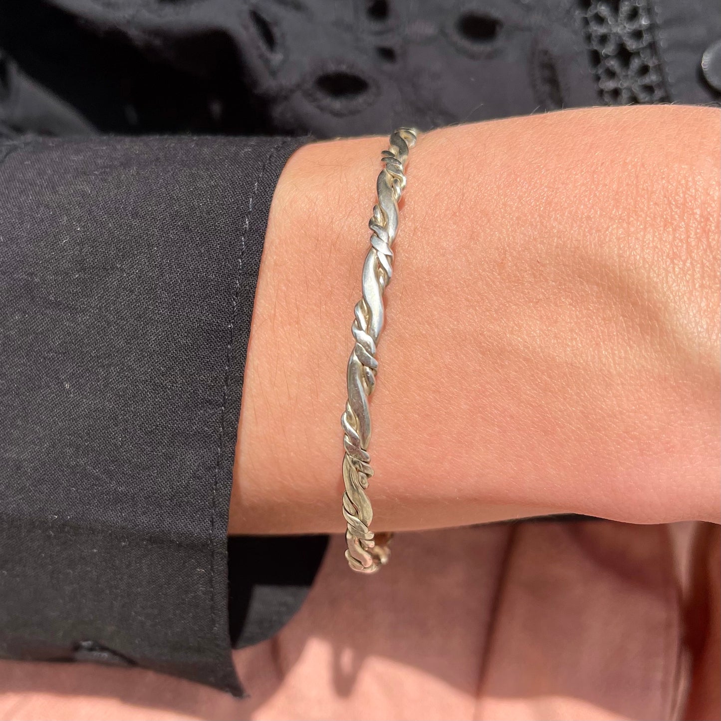 Vintage Sterling Silver Thin Rope Bangle