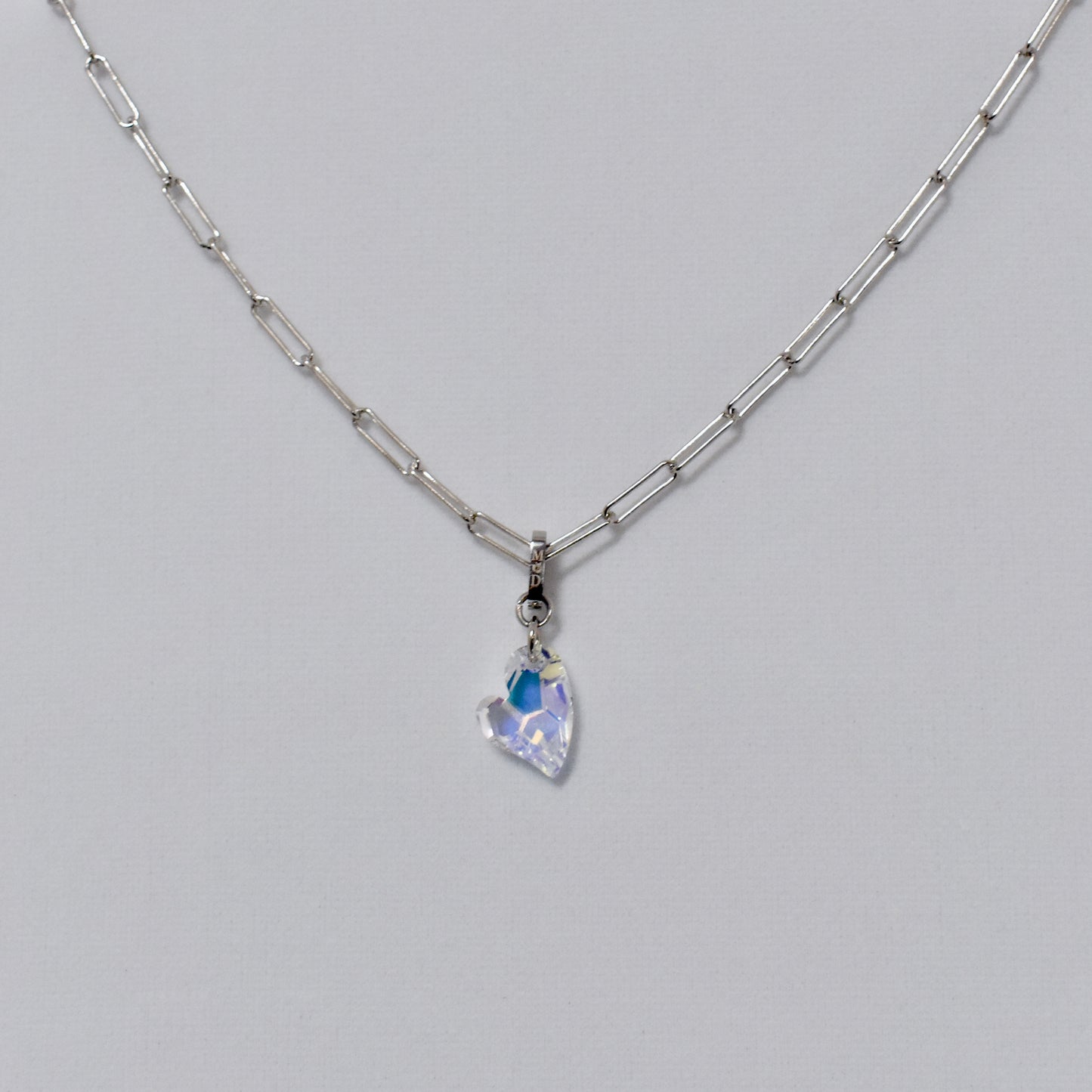 Ari Small Cupid Crystal Heart Necklace on Paperclip