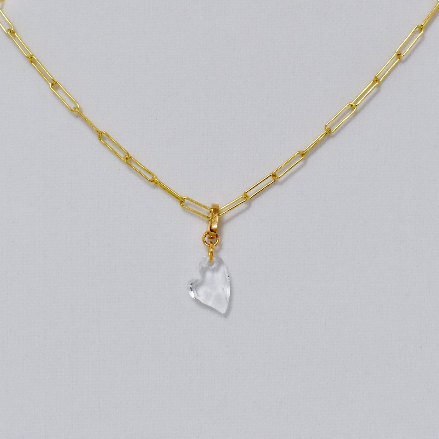 Ari Small Cupid Crystal Heart Necklace on Paperclip