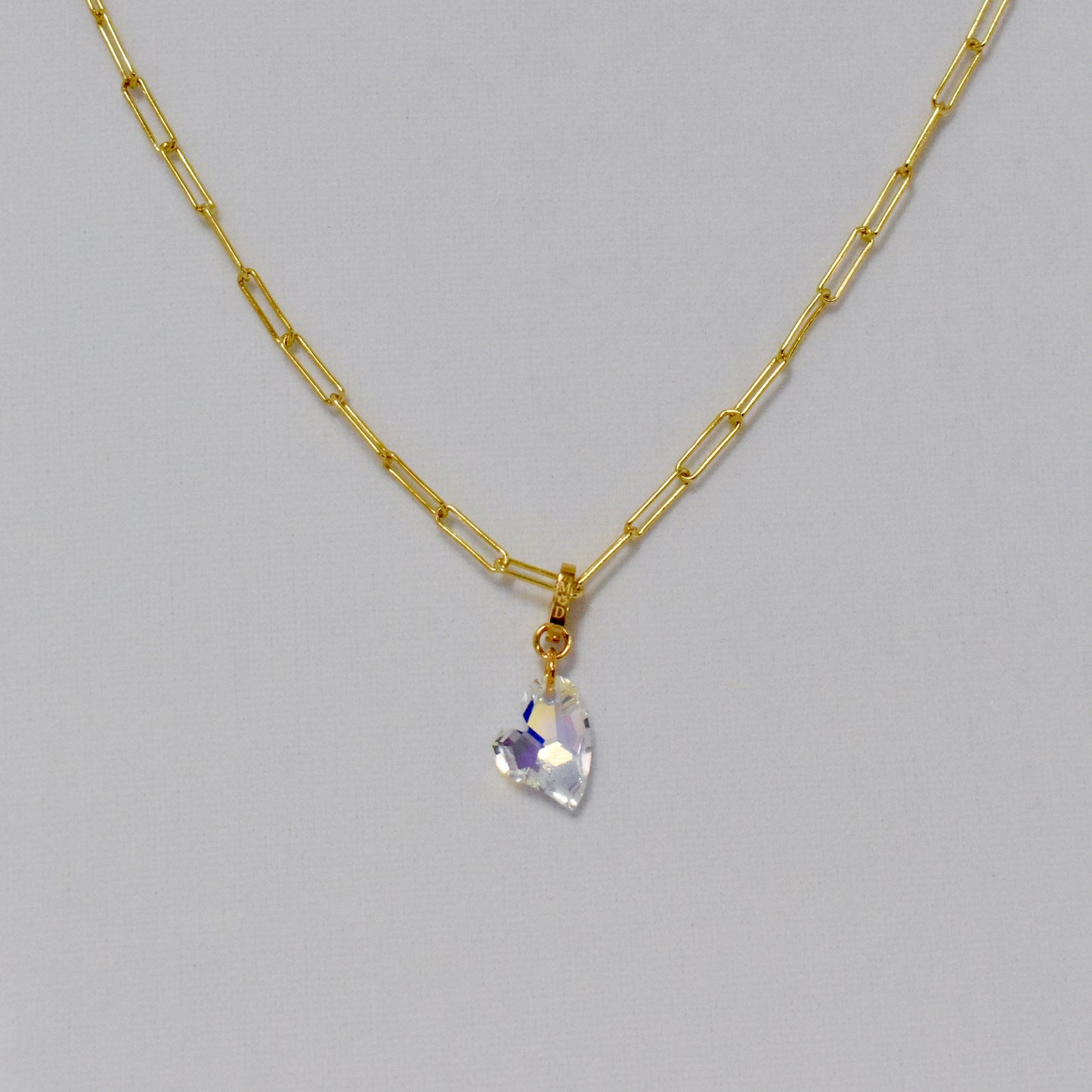 Ari Small Cupid Crystal Heart Necklace on Paperclip