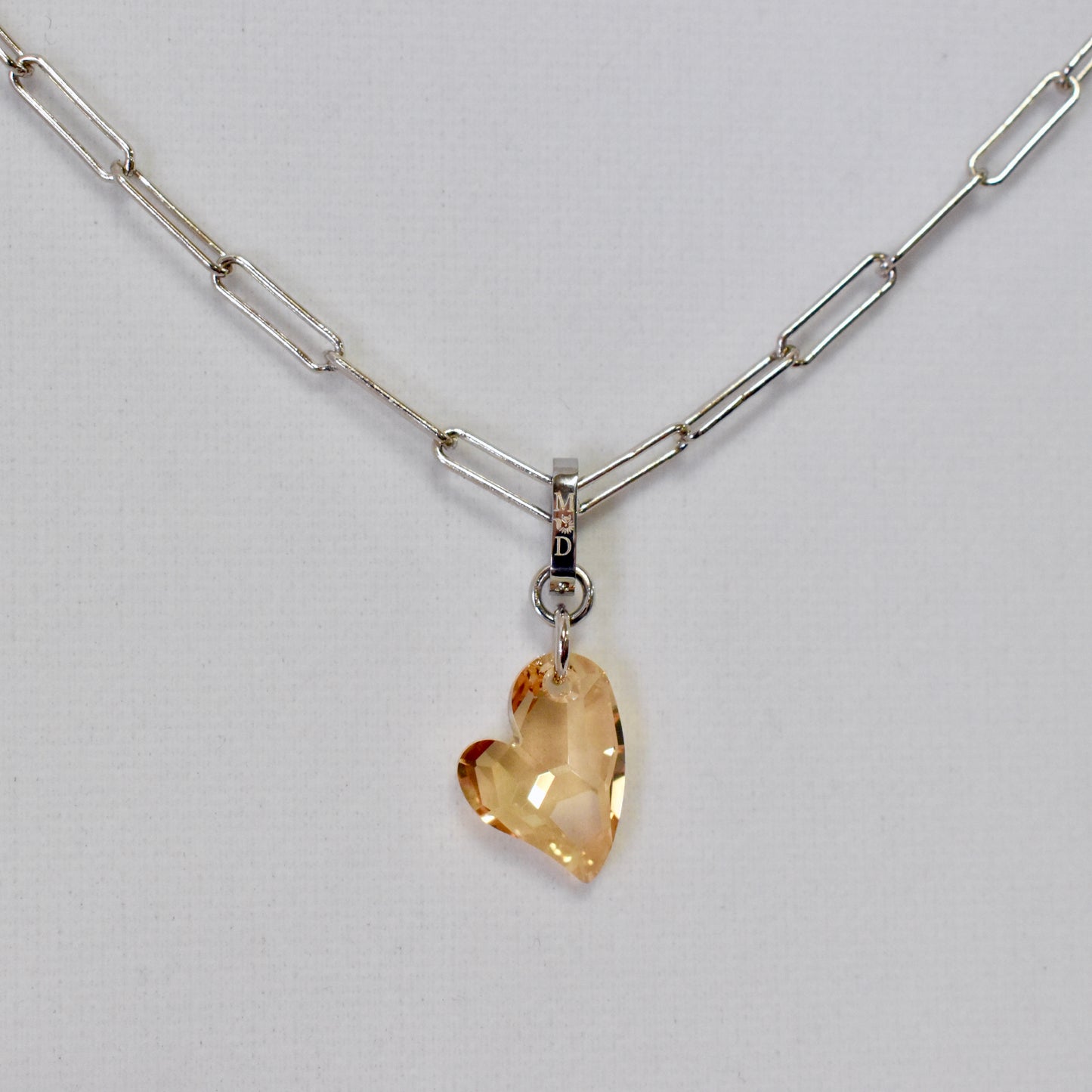 Ari Small Cupid Crystal Heart Necklace on Paperclip