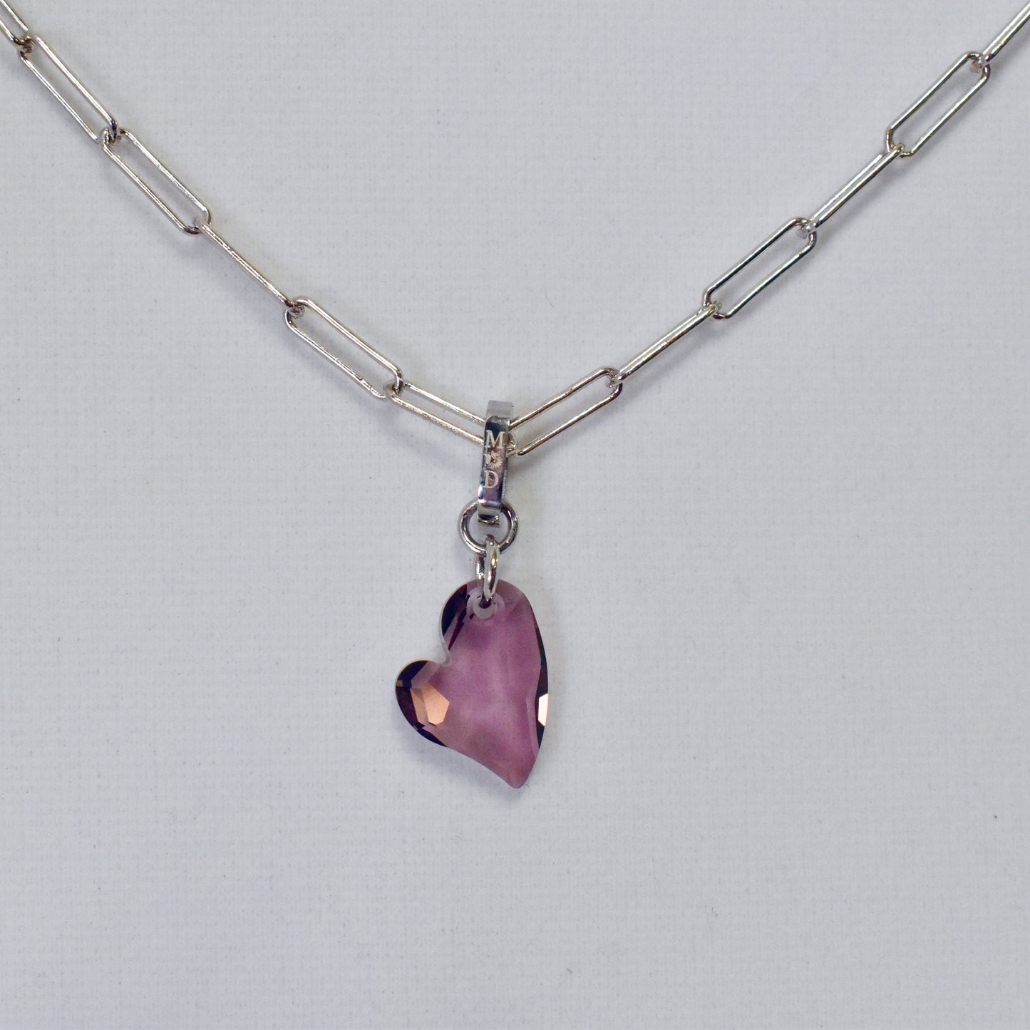 Ari Small Cupid Crystal Heart Necklace on Paperclip
