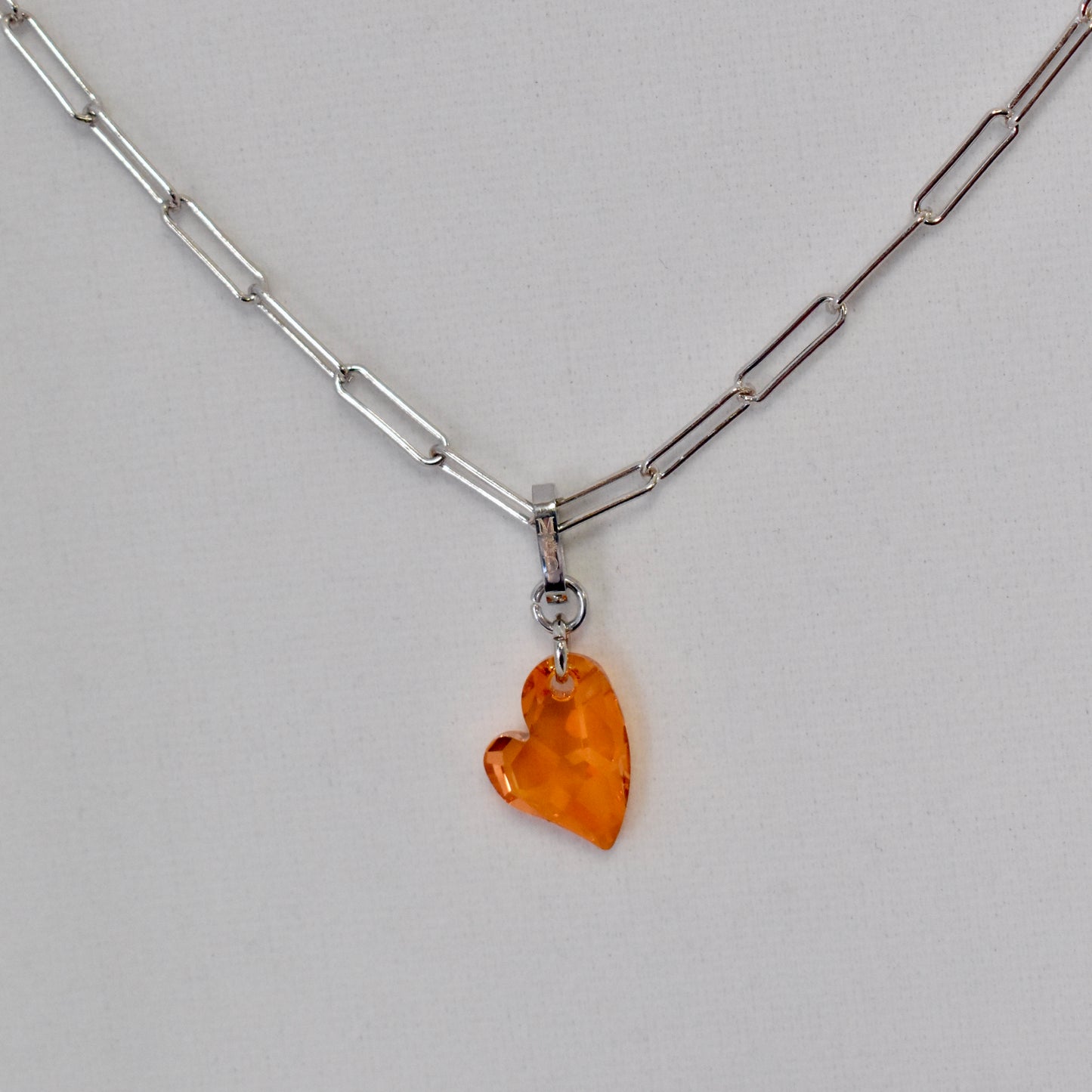 Ari Small Cupid Crystal Heart Necklace on Paperclip