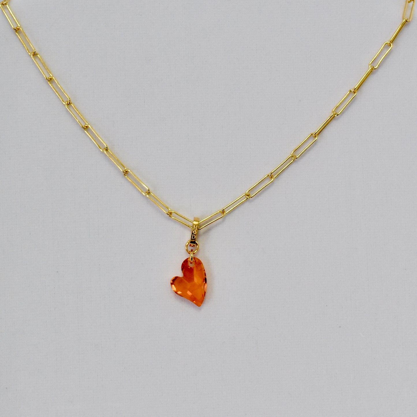 Ari Small Cupid Crystal Heart Necklace on Paperclip