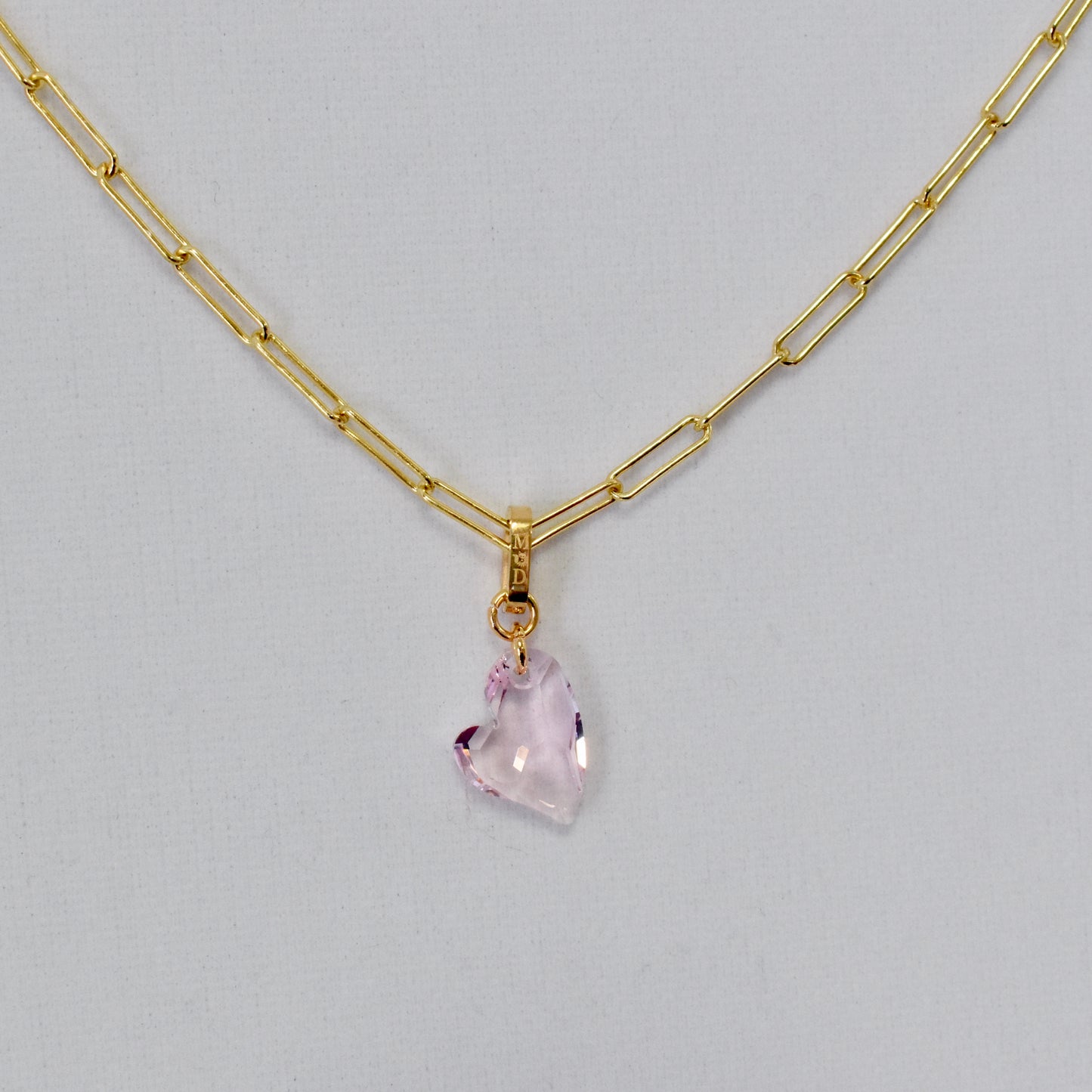 Ari Small Cupid Crystal Heart Necklace on Paperclip