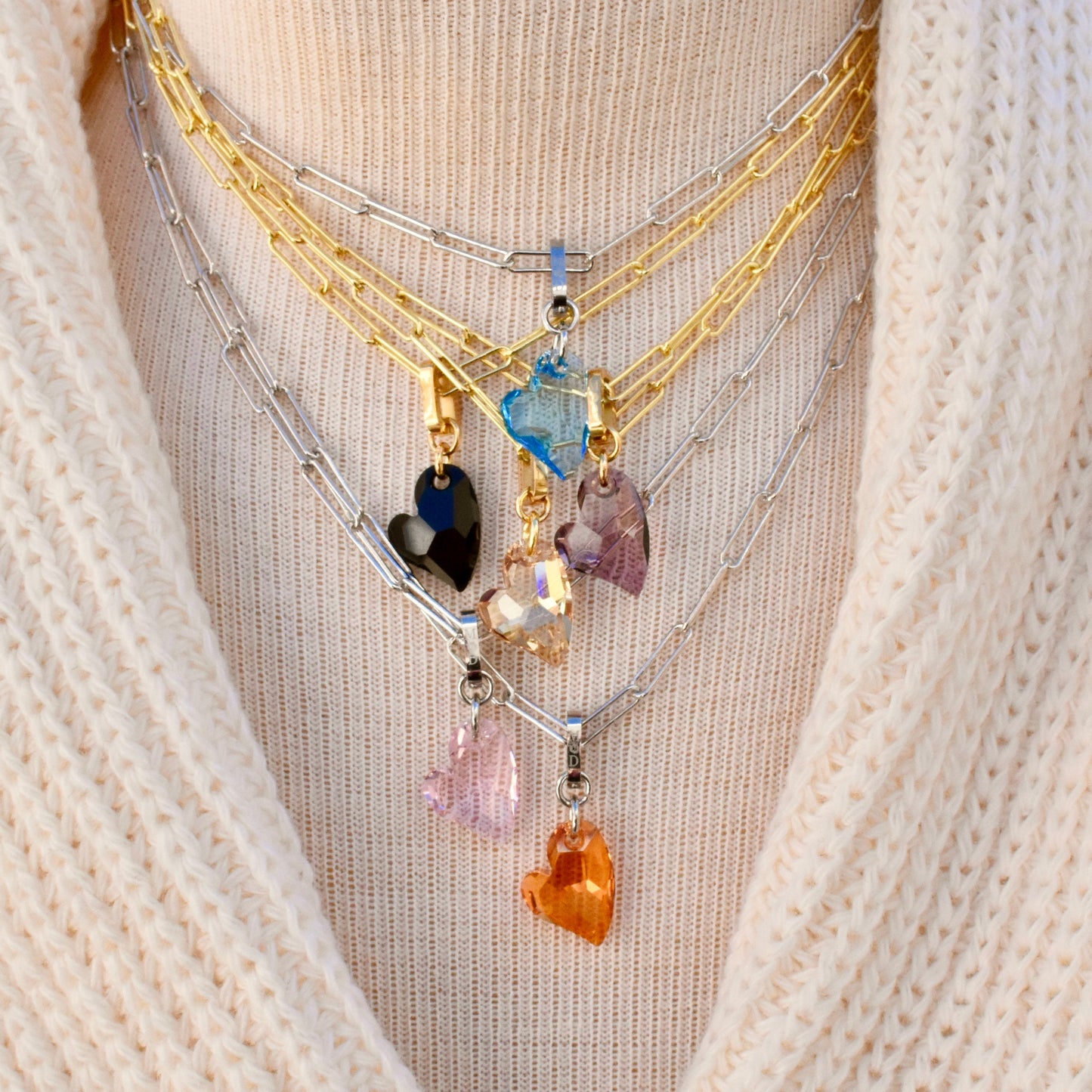 Ari Small Cupid Crystal Heart Necklace on Paperclip