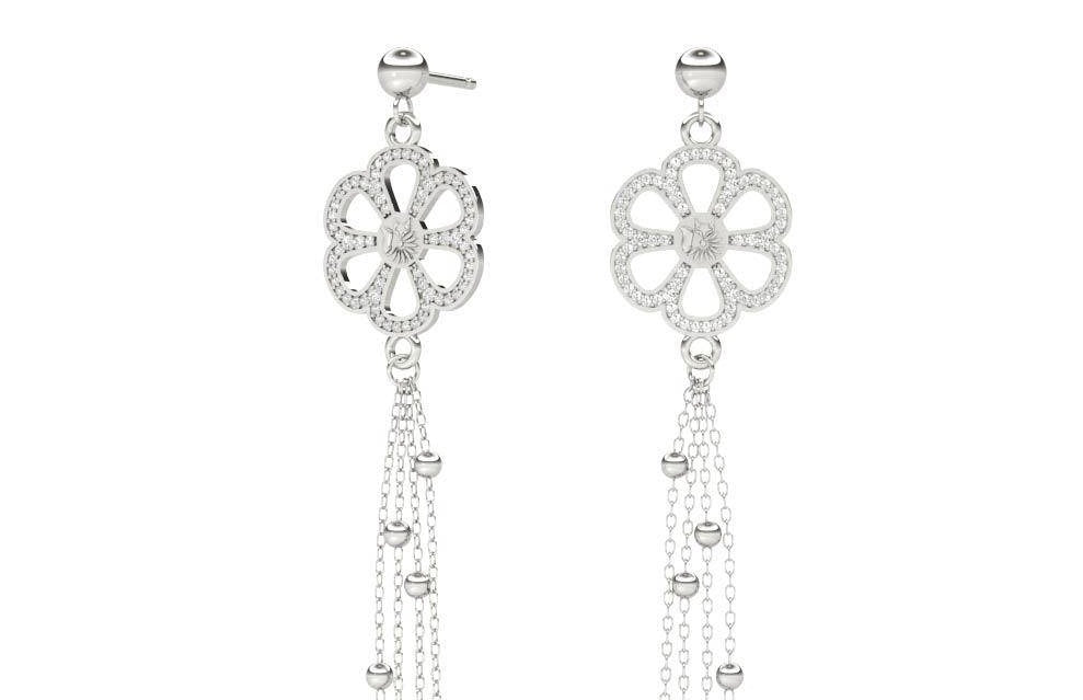 Sterling Silver Micro Ferris Wheel Chain Reaction Earring - Minkaa Daisy