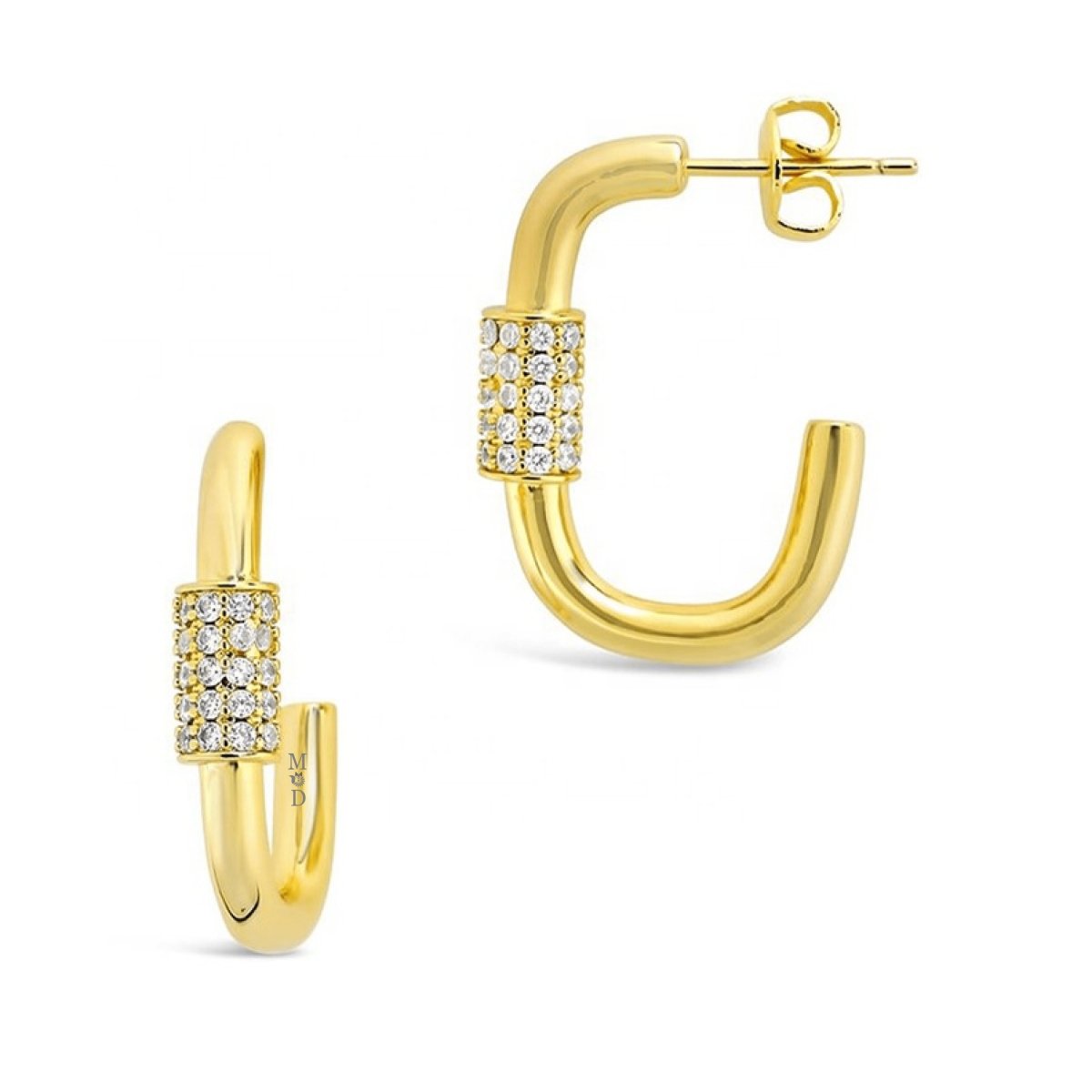 Gold Plated Sterling Silver Oval Locking Minkaa Hoops - Minkaa Daisy