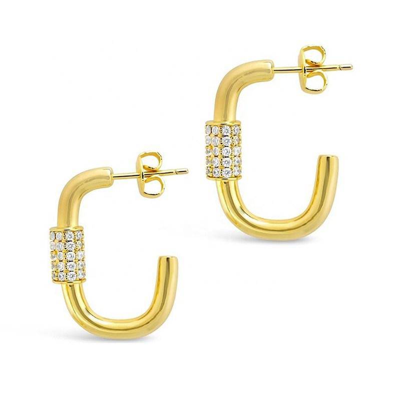 Gold Plated Sterling Silver Oval Locking Minkaa Hoops - Minkaa Daisy