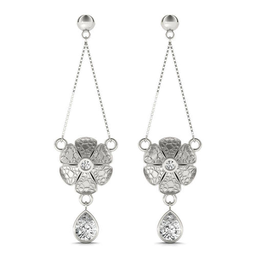 Sterling Silver Passionate & Pear Daisy Long Earrings - Minkaa Daisy