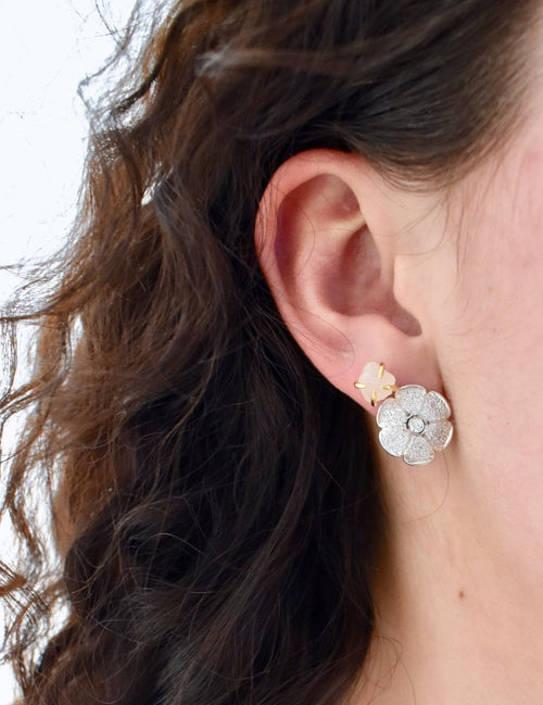 Sterling Silver Sparkling Pave Daisy Earring - Minkaa Daisy