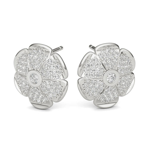 Sterling Silver Sparkling Pave Daisy Earring - Minkaa Daisy