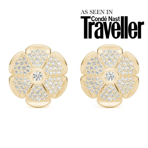 Sterling Silver Sparkling Pave Daisy Earring - Minkaa Daisy