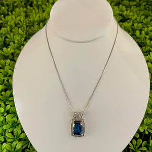 Vintage Sterling Silver London Blue Topaz Gemstone Lab Created Necklace