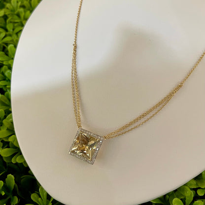 Vintage 14K Yellow Gold Yellow Topaz & Diamond Necklace