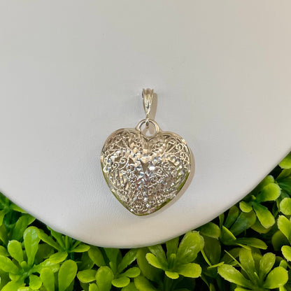 Vintage Sterling Silver Filigree Puff Heart Pendant