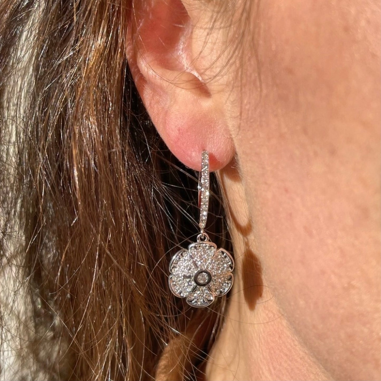 Haven Pavé Daisy Huggie Earrings