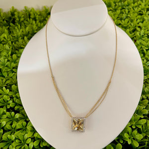 Vintage 14K Yellow Gold Yellow Topaz & Diamond Necklace