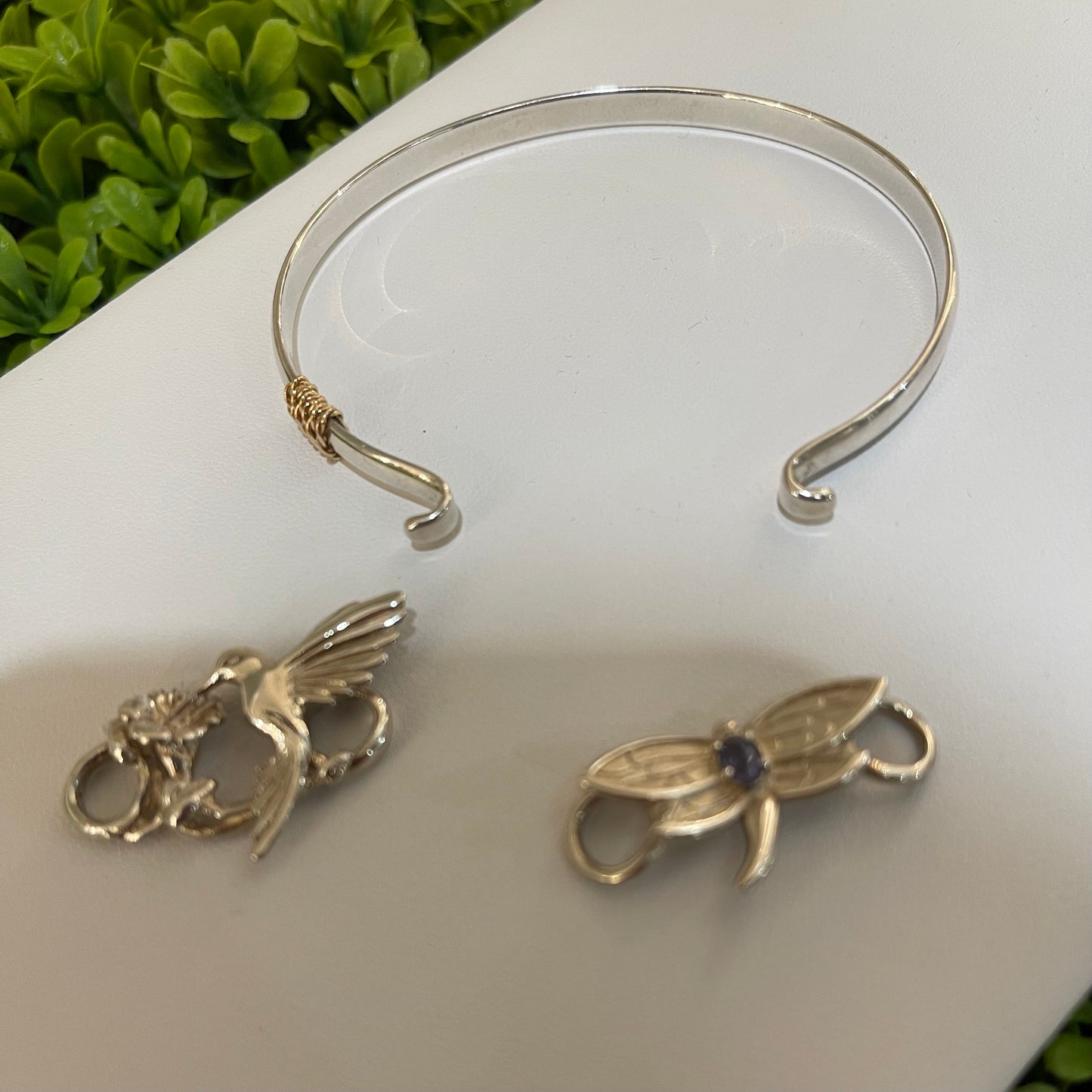 Vintage Sterling Silver & 14K Swap Top Bangle (3 Piece Set)