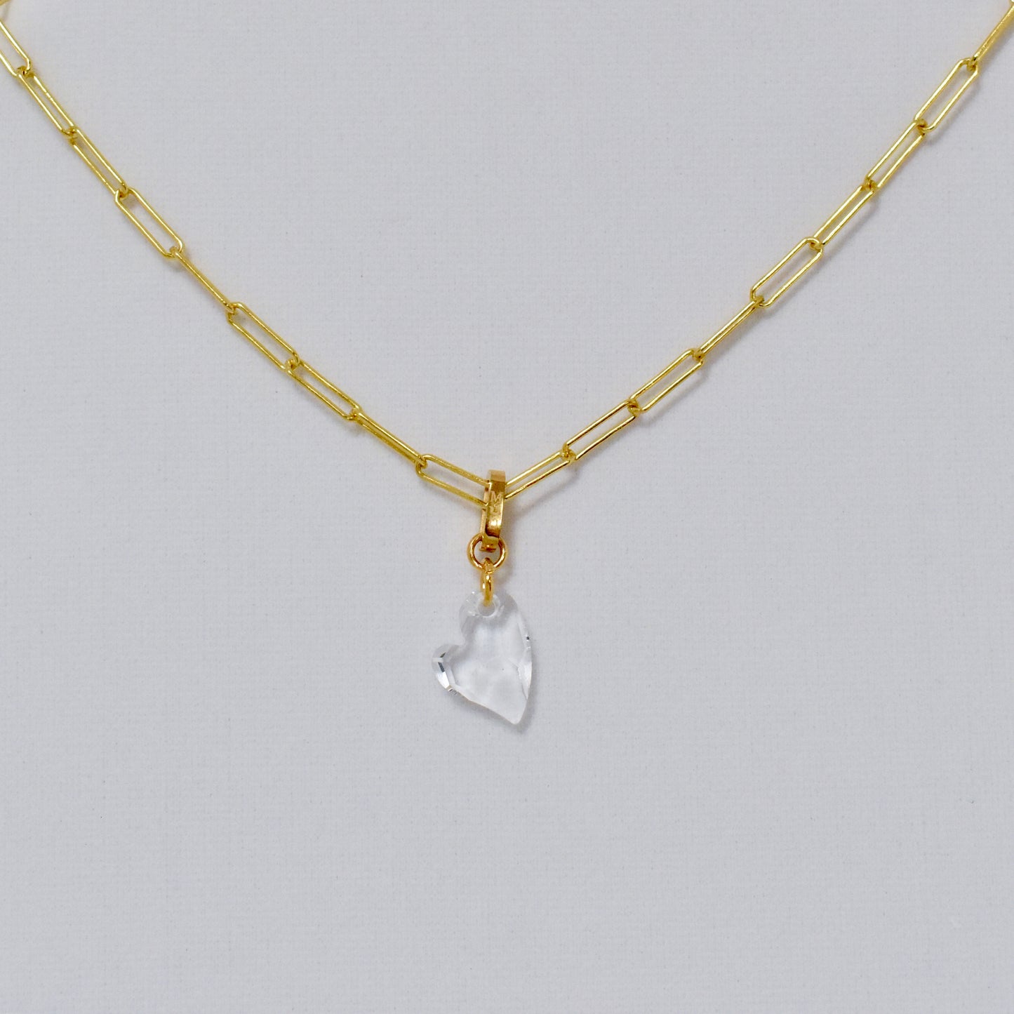 Ari Small Cupid Crystal Heart Necklace on Paperclip