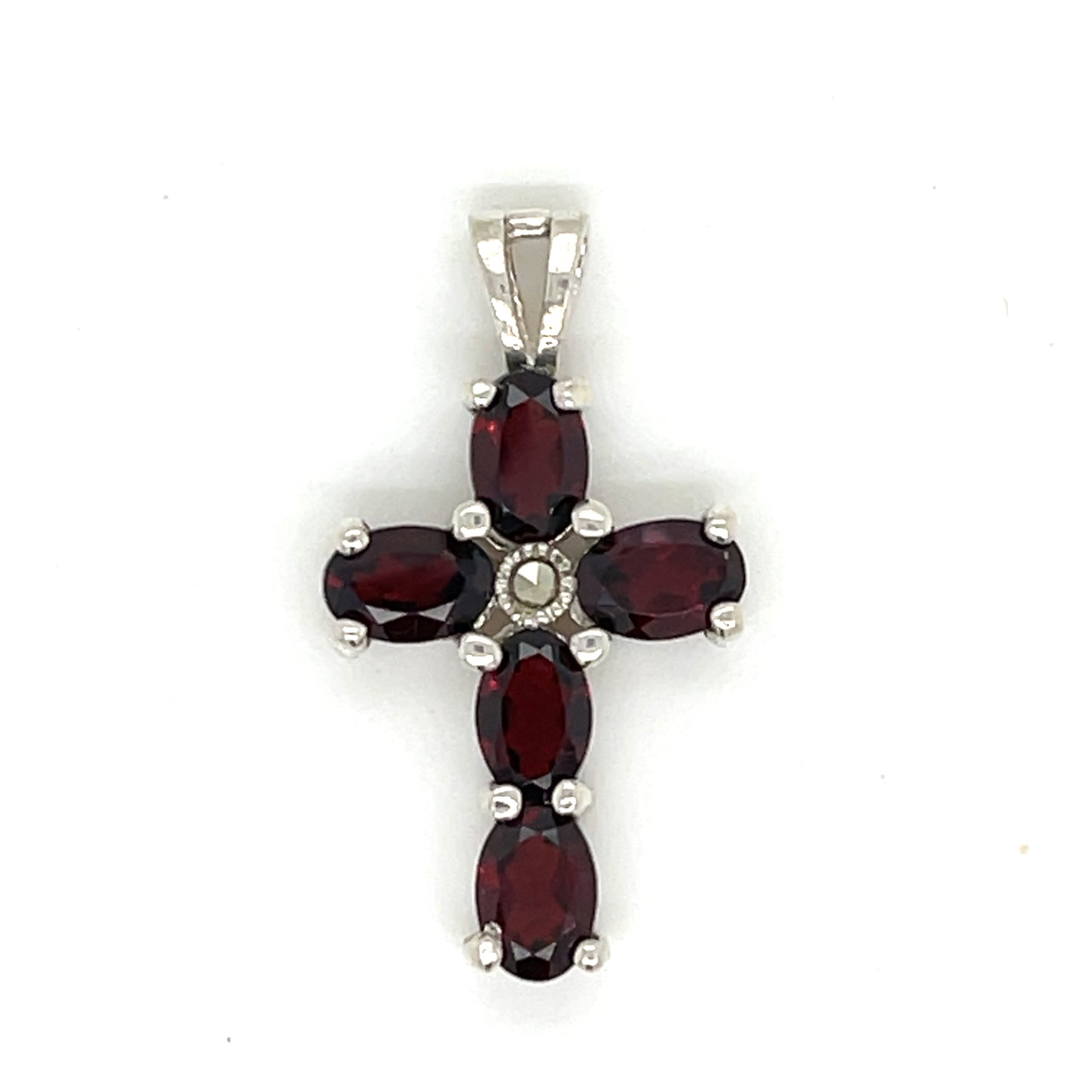 Vintage Sterling Silver Garnet Cross Necklace