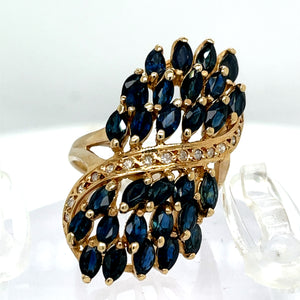 Vintage 14K Gold Sapphire & Diamond Cluster Ring