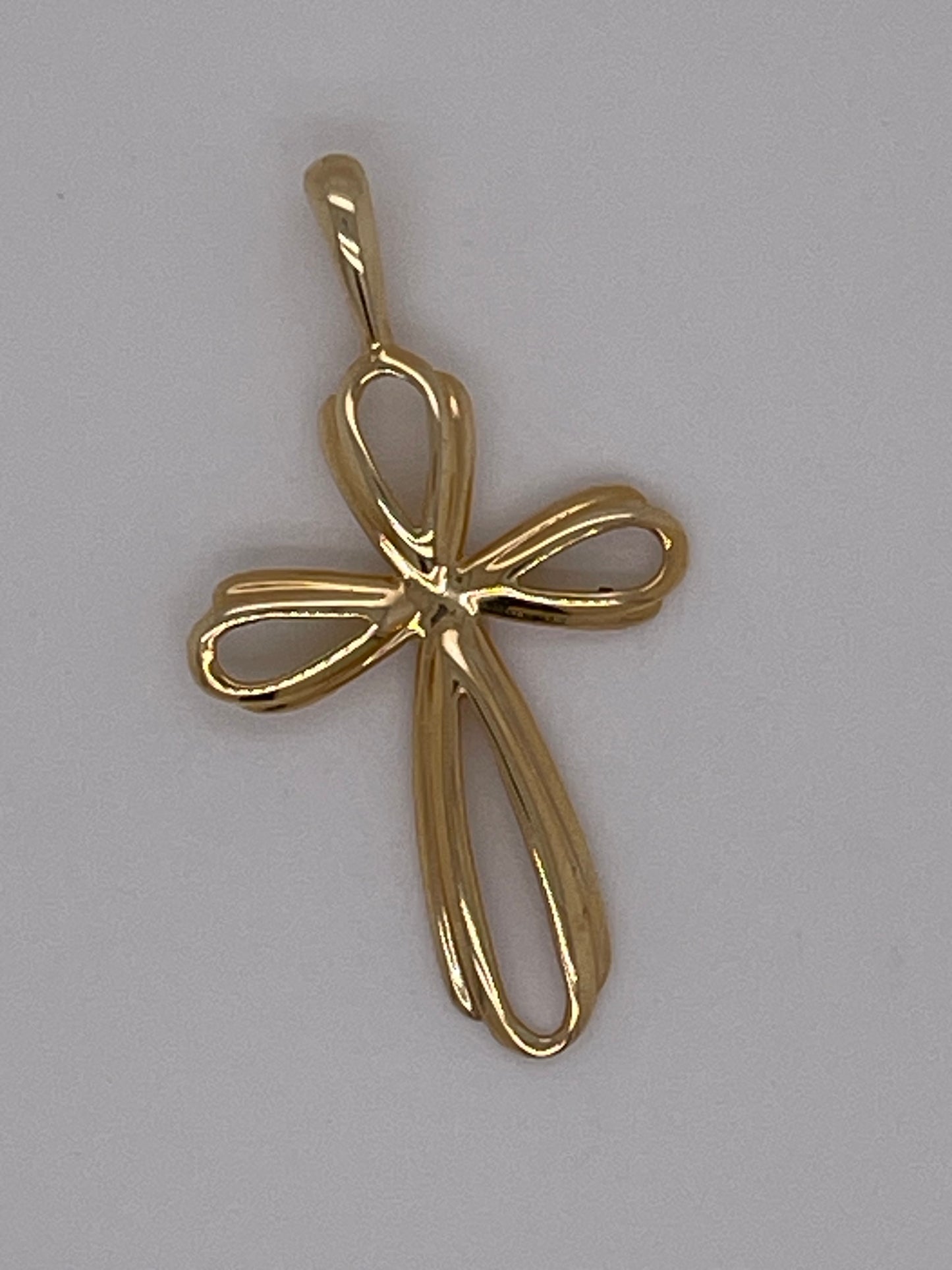 Vintage 14K Yellow Gold Open Ribbon Design Cross Necklace