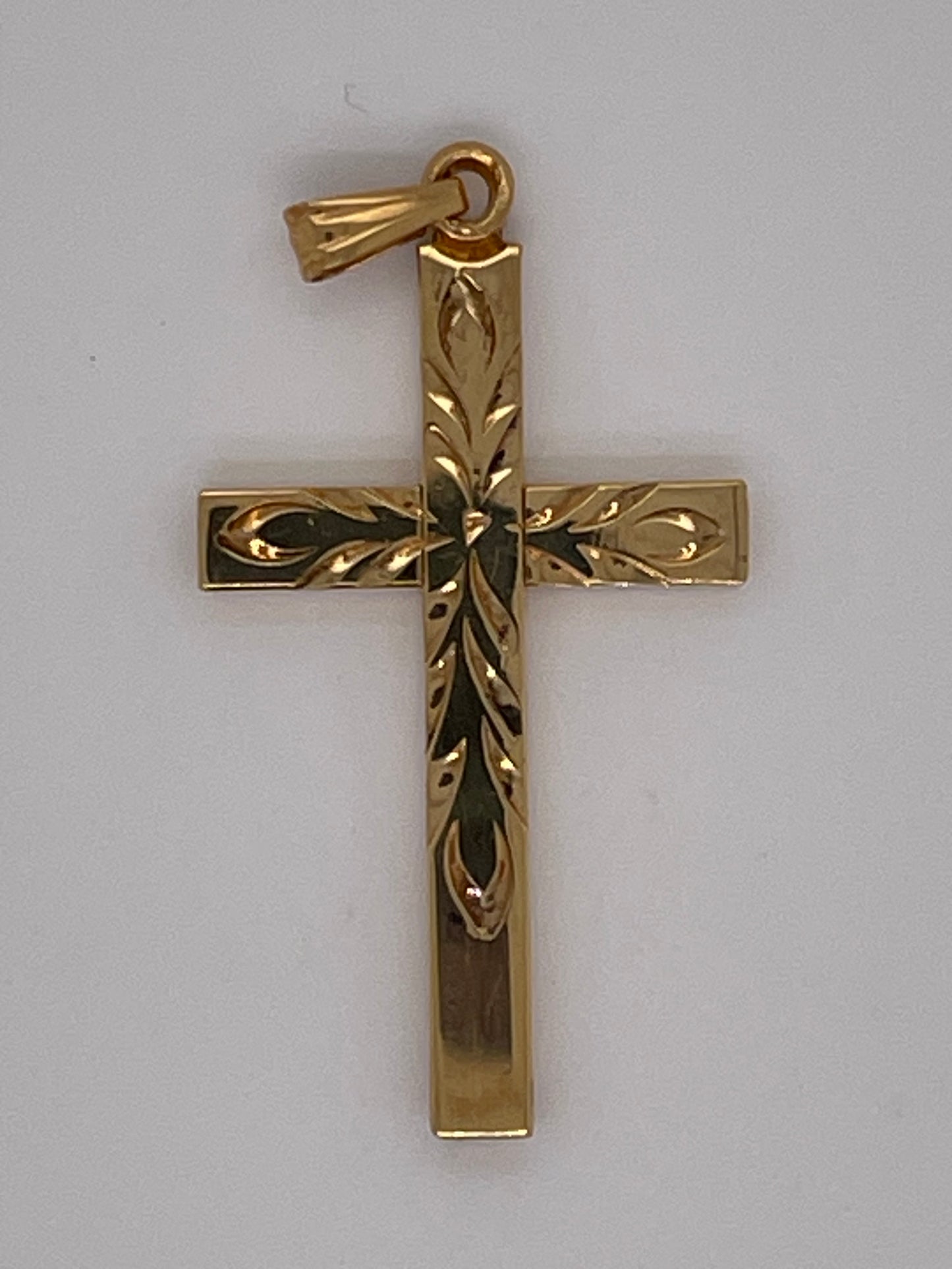 Vintage Gold Filled Medium Cross Carved Necklace