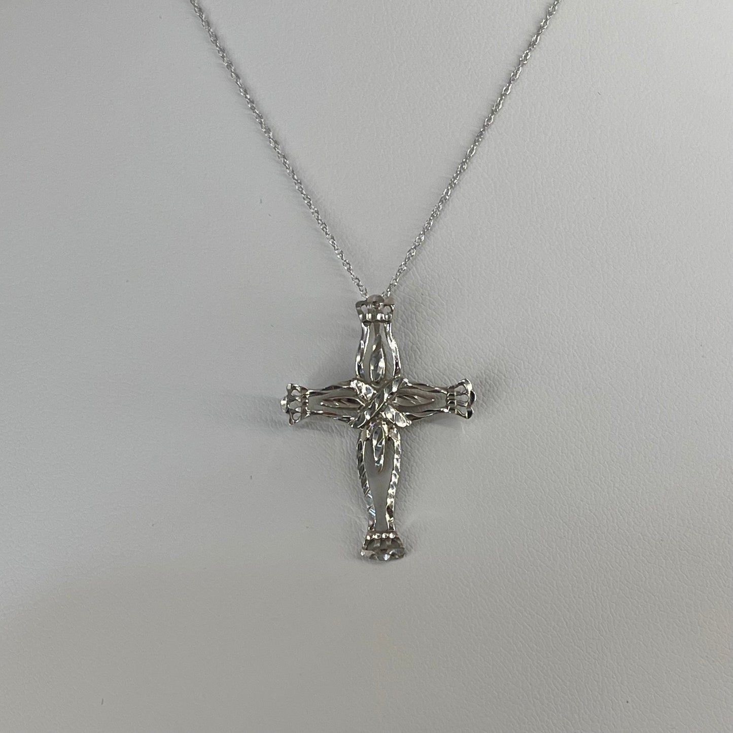 Vintage 14k White Gold Cross Necklace