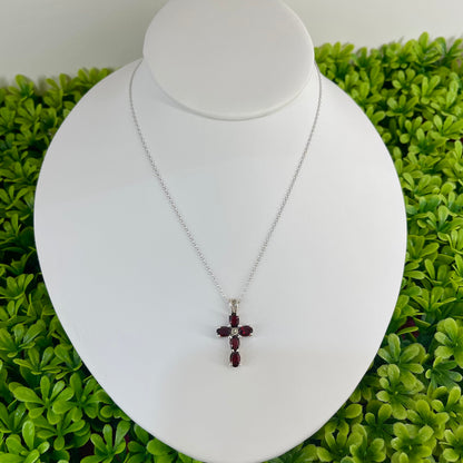 Vintage Sterling Silver Garnet Cross Necklace