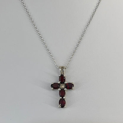 Vintage Sterling Silver Garnet Cross Necklace