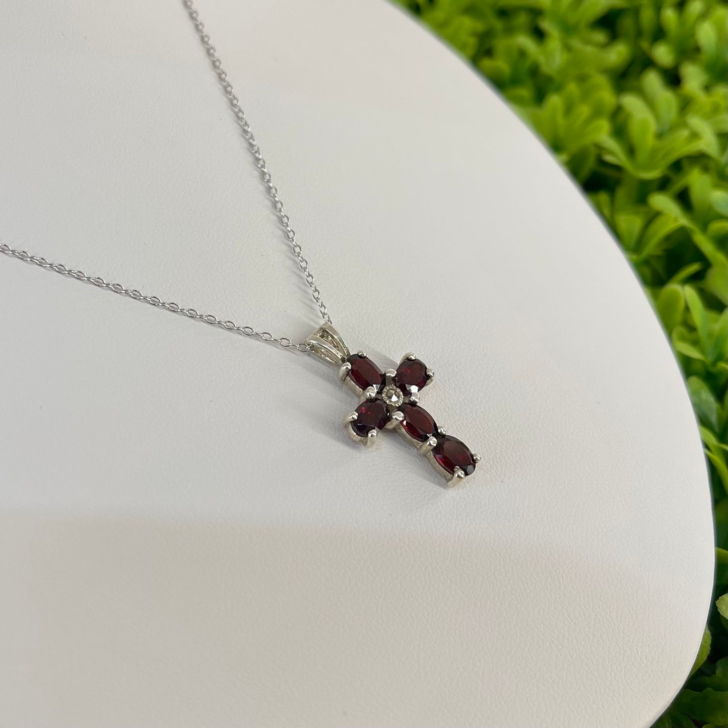 Vintage Sterling Silver Garnet Cross Necklace