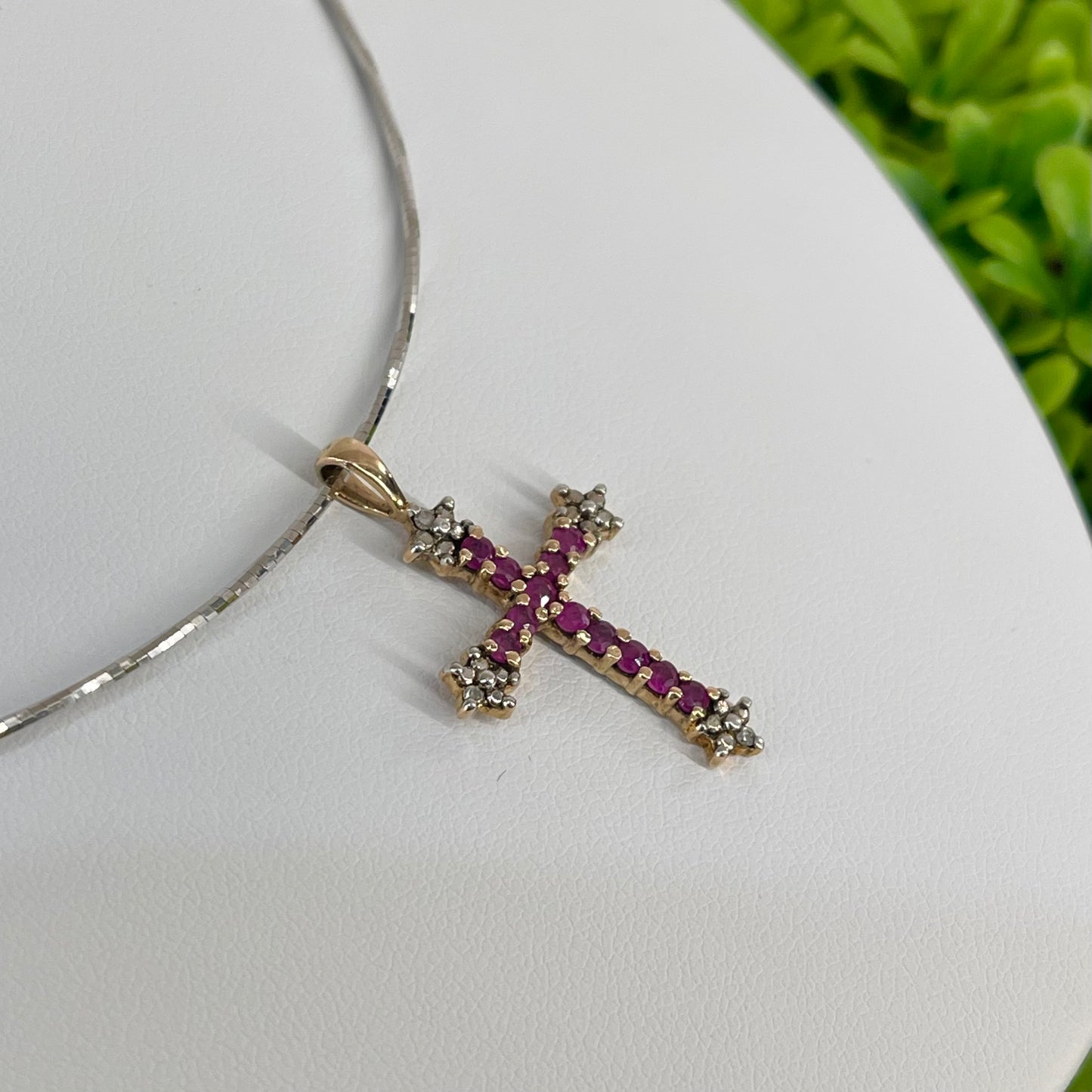 Vintage Sterling Silver Ruby Cross Necklace