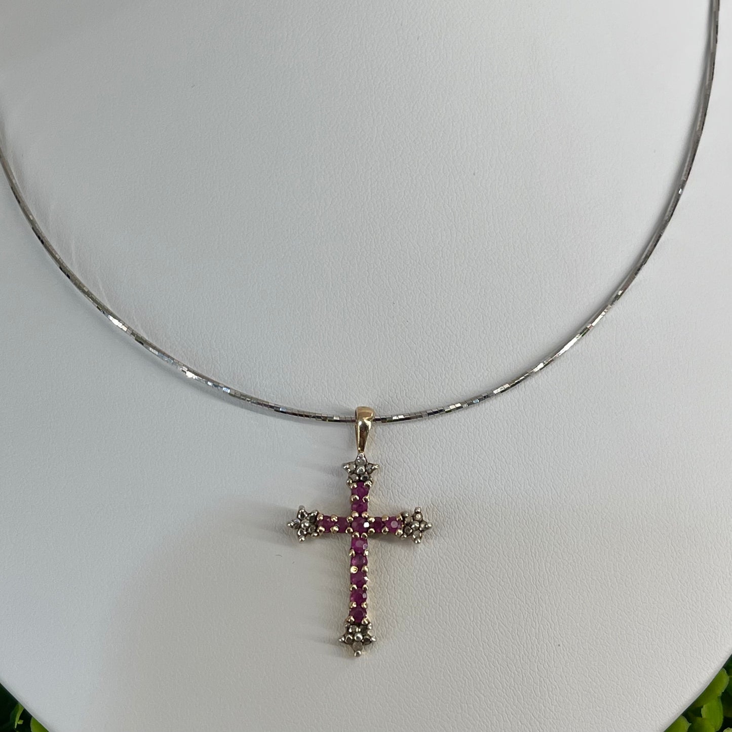 Vintage Sterling Silver Ruby Cross Necklace