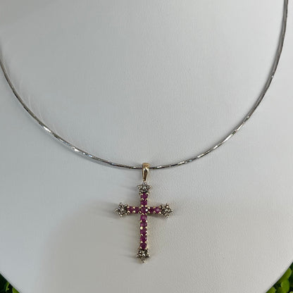 Vintage Sterling Silver Ruby Cross Necklace