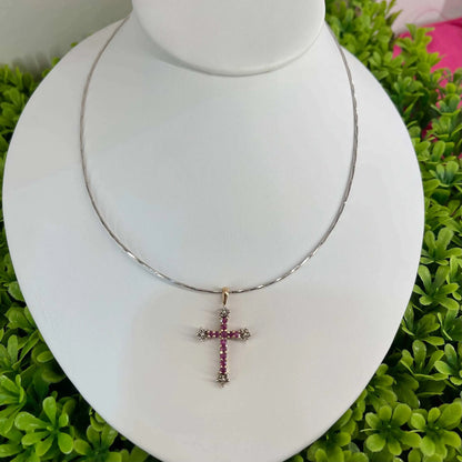 Vintage Sterling Silver Ruby Cross Necklace