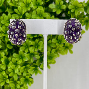 Vintage Sterling Silver Amethyst Bead Stone Earrings