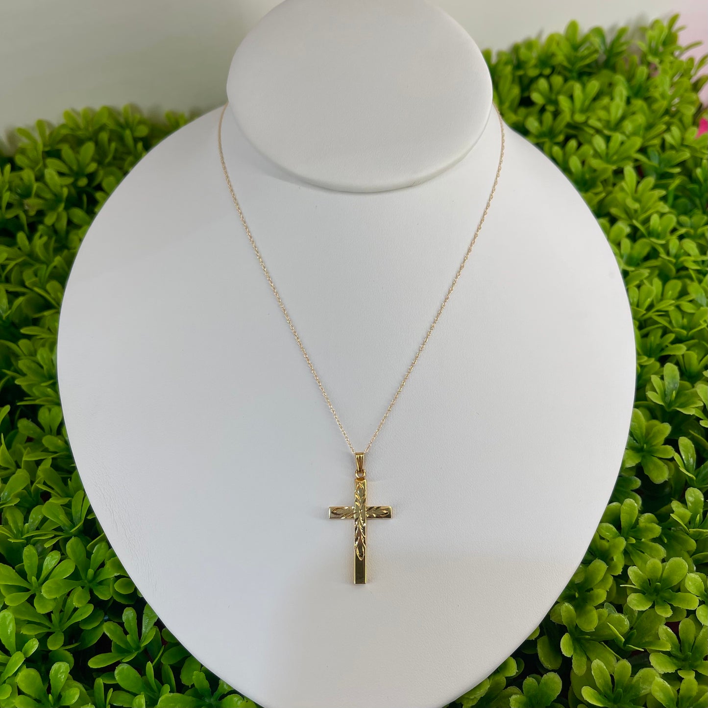 Vintage Gold Filled Medium Cross Carved Necklace