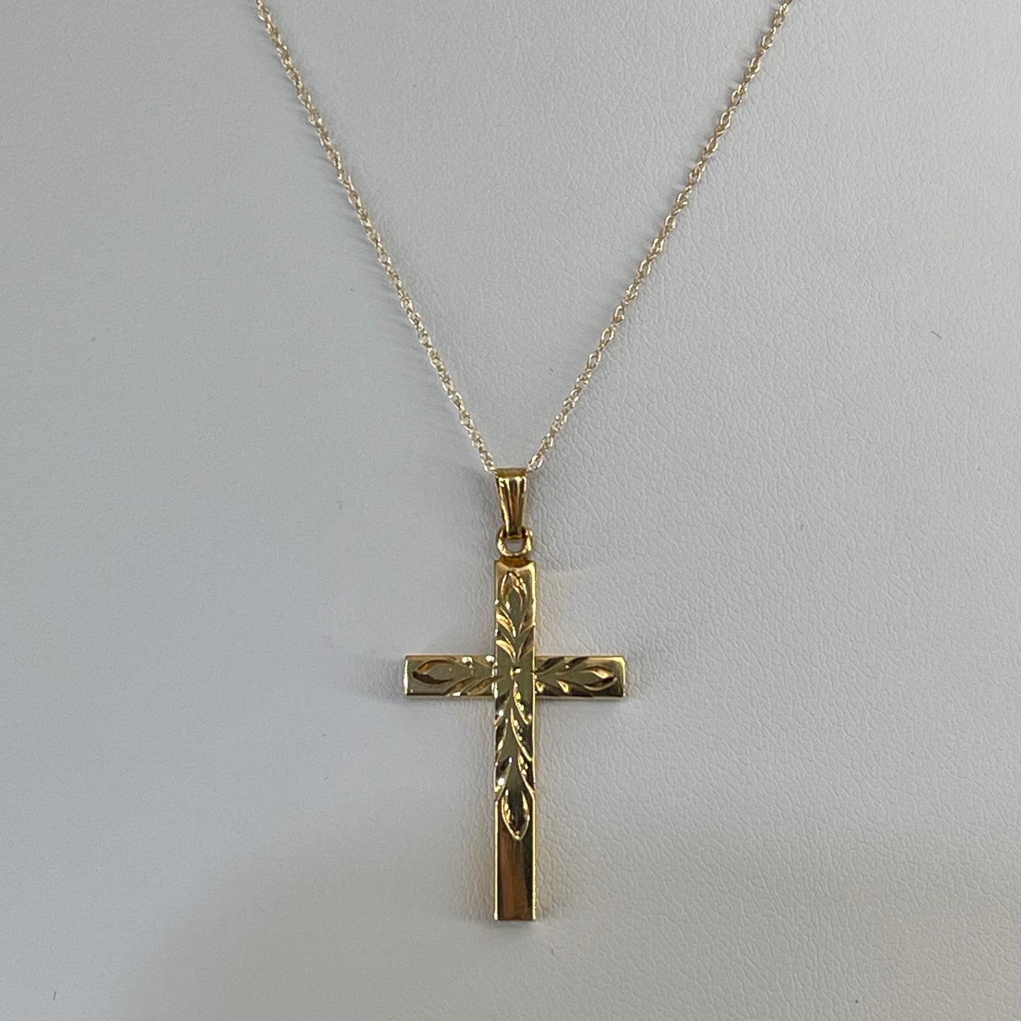 Vintage Gold Filled Medium Cross Carved Necklace