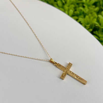 Vintage Gold Filled Medium Cross Carved Necklace