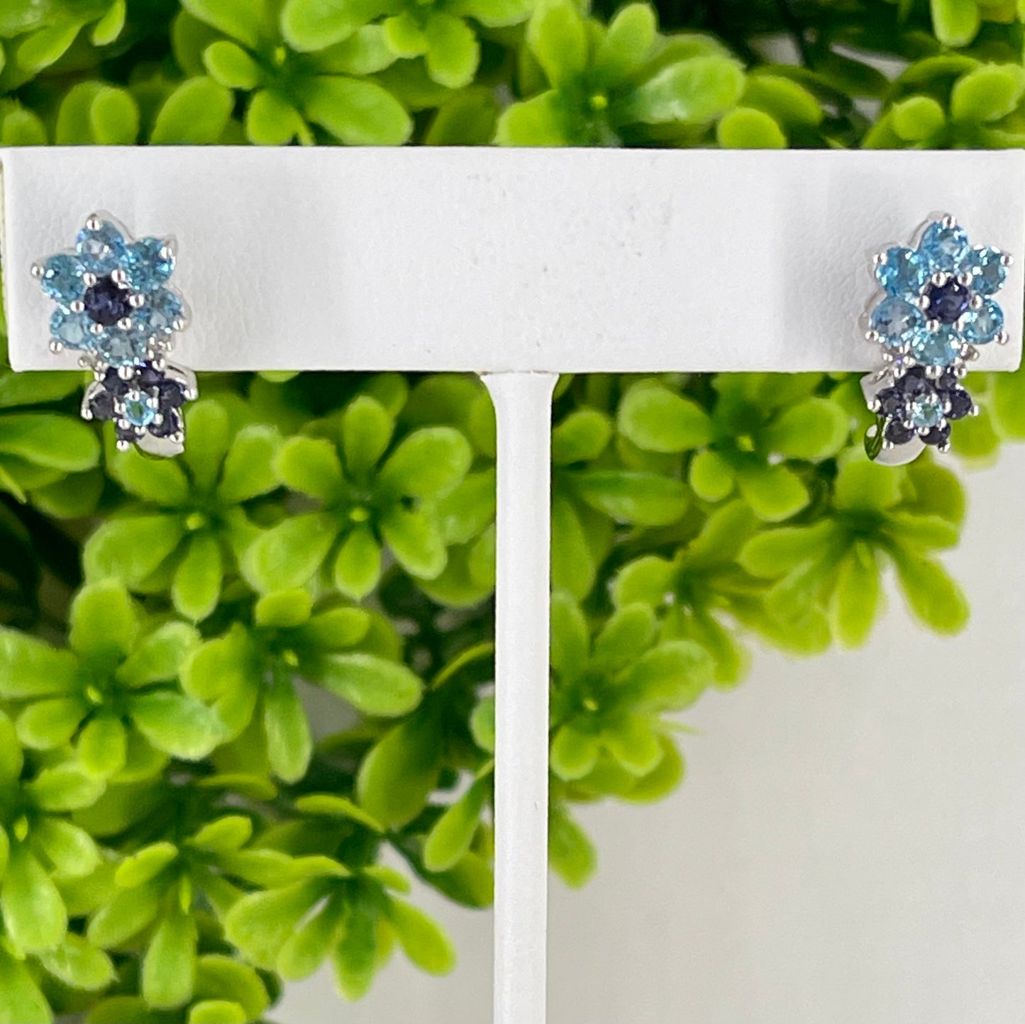 Vintage 14K Blue Topaz & Tanzanite Flower Earrings