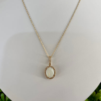 Vintage 14K Yellow Gold Opal & Diamond Necklace