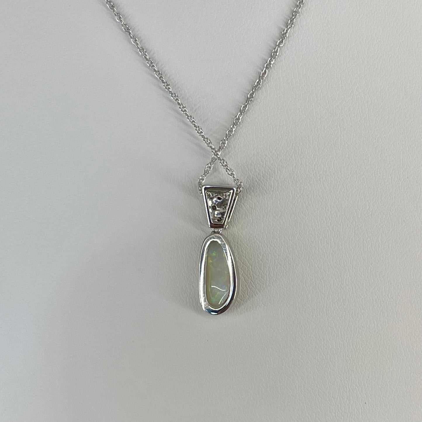 Vintage 14K White Gold Opal & Diamond Pendant