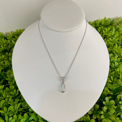 Vintage 14K White Gold Opal & Diamond Pendant