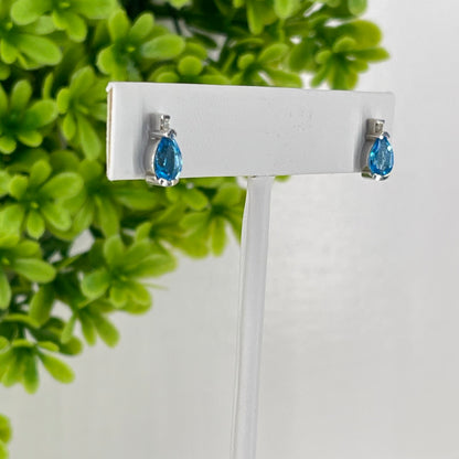 Vintage 14K Blue Topaz Pear & Diamond Earrings