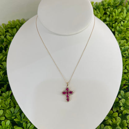 Vintage 10K Yellow Gold Ruby Cross Necklace