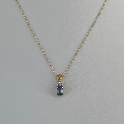 Vintage 10K Yellow Gold Blue Topaz & Diamond Pendant